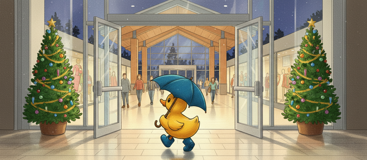 Lucky walking into mall Lucky walking into mall